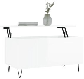 Tavolino Salotto Bianco Lucido 90x44,5x45 cm Legno Multistrato