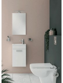Mobile Bagno Sospeso 40 Cm Un'Anta Specchio Con Lampada Led 38,5x62 Cm Vitra "Mia" Bianco Lucido