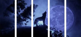Quadri 5 pezzi – Lupo alla luna piena