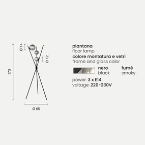 Piantana COROLLA in metallo verniciato con 3 diffusori a palla NERO