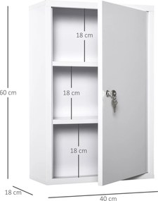 Armadietto Medicinali da Parete 40x18x60 cm 2 Chiavi in Acciaio Bianco...