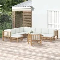 Set Salotto da Giardino 12pz con Cuscini Bianco Crema in Bamb 3155194