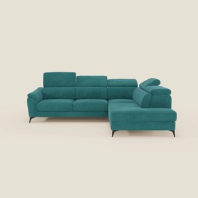 Arcos Divano angolare - piedini alti e poggiatesta reclinabili in microfibra impermeabile T11 petrolio