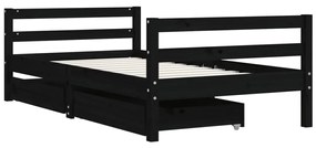Giroletto per bambini con cassetti nero 80x160 cm massello pino
