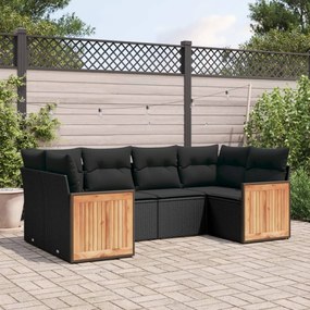 Set Divano da Giardino 6 pz con Cuscini Nero in Polyrattan