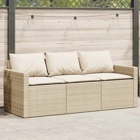 Divano da giardino con cuscini a 3 posti beige in polyrattan