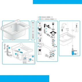 Lavatoio in resina 50x35 bianco con miscelatore a canna alta inox e scarico incluso