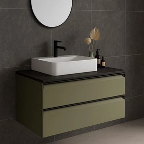 Mobile da bagno sospeso sotto lavabo L 99.5 x H 40 x P 45.5 cm verde salvia laccato opaco, 2 cassetti Fusion