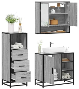 Set Mobili Da Bagno 3 Pz Grigio Sonoma İn Legno Multistrato /
