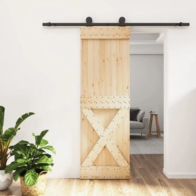 Porta Scorrevole Con Set Hardware 70x210 Cm Legno Massello Pino /