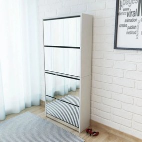 Scarpiera A 4 Strati Con Specchio Bianca 63x17x134 Cm /