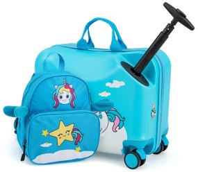 Costway Set di valigie per bambini da 2 pezzi, Valigia con zaino duro e impermeabile con ruote 47x26,5x36,5cm 5 Colori