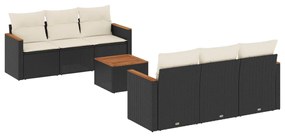 Set divani da giardino con cuscini 7pz nero polyrattan