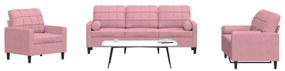 Set Di Divani 3 Pz Con Cuscini E Rinforzi Rosa İn Velluto /