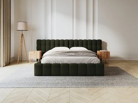 Letto matrimoniale Mamaia in tessuto strutturato Neve con contenitore e testiera doppia - 140x200 cm