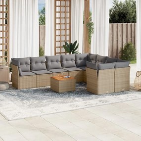 Set divano da giardino 10 pz con cuscini beige in polyrattan