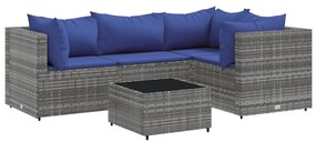 Set divani da giardino 5 pz con cuscini in polyrattan grigio