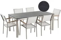 Set da pranzo da giardino bianco con piano in granito Nero 6 posti 180 x 90 cm