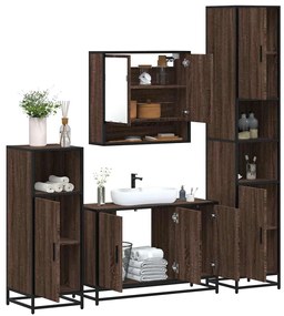 Set Mobili Da Bagno 4 Pz Rovere Marrone İn Legno Multistrato /