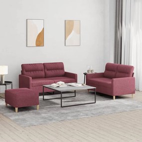 Set Di Divani 3 Pz Con Cuscini Rosso Vino İn Tessuto /