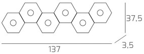 Plafoniera Moderna Hexagon Metallo Foglia Argento 6 Luci Led 12X6W