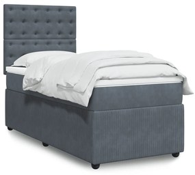 Giroletto A Molle Con Materasso Grigio Scuro 100x200 Cm Velluto /