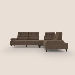 Lugano Divano angolare con schienali traslanti in microfibra effetto velluto T09 marrone