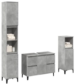 Set Mobili Da Bagno 3 Pz Grigio Cemento İn Legno Multistrato /