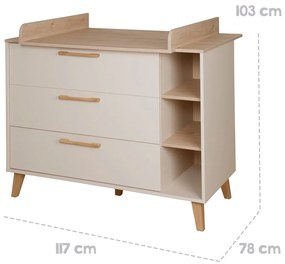 Cassettiera per bambini color crema/di colore naturale con effetto rovere con fasciatoio 117x103x78 cm Jil – Roba