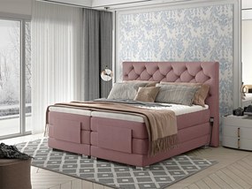 Letto motorizzato matrimoniale boxspring Manhattan - 160 x 200 cm , Tessuto rosa