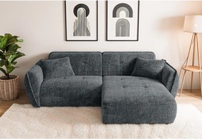 Divano angolare grigio scuro (con penisola a destra/con chaise lounge) con rivestimento in ciniglia Nelia – Ropez