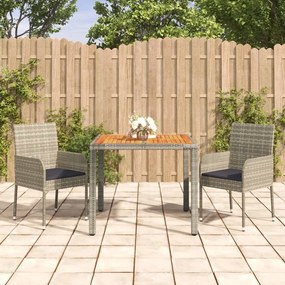Set Da Pranzo Da Giardino 3 Pz Con Cuscini İn Polyrattan Grigio /