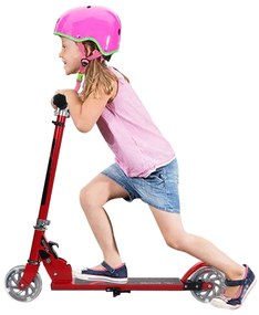 Costway Monopattino a 2 ruote lampeggianti per bambini con musica altezza regolabile, Monopattino in alluminio Rosso