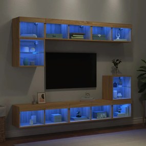 Mobili tv a muro con led 8pz rovere sonoma legno multistrato