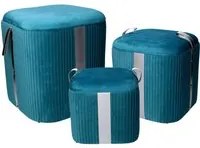 Set 3 Pouf Contenitore in Tessuto Velluto Turchese