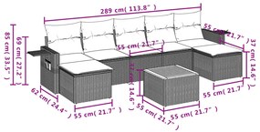 Set divani da giardino con cuscini 8 pz nero in polyrattan