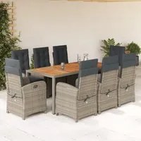 Set da Pranzo da Giardino 9 pz con Cuscini in Polyrattan Grigio 3212247