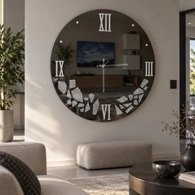 Orologio da parete D65 cm rotondo in vetro specchiato fumé decori grigi - HILDI