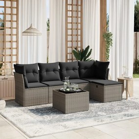 Set divano da giardino 6 pz con cuscini grigio in polyrattan