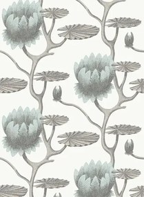Cole & Son Carta da parati Summer Lily - Soft Aqua on White
