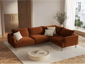 Divano angolare color terracotta (con penisola a destra/a L) con rivestimento in velluto Naomi – Micadoni