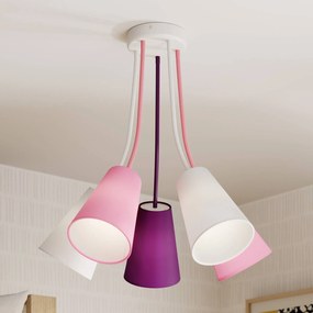 TK Lighting Plafoniera Wire Kids a 5 luci, bianco/rosa/viola