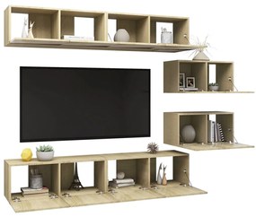 Set di mobili porta tv 6 pz rovere sonoma in legno multistrato