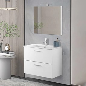 Mobile bagno sospeso 80 bianco lucido con lavabo e specchio   Miami