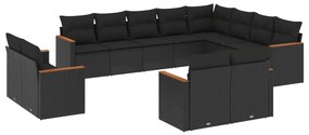 Set divani da giardino 12 pz con cuscini nero in polyrattan