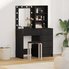 Set di 2 pezzi di tavolo da trucco con led in legno ingienierizzato nero