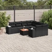 Set Divani da Giardino 9 pz con Cuscini Nero in Polyrattan 3225369