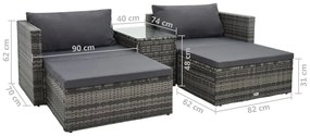 Set Divani da Giardino 5 pz con Cuscini in Polyrattan Grigio