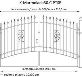 Cancello manuale Marmolada in ferro, apertura centrale, L 308.5, H 165-195 cm, di colore ruggine