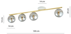 Plafoniera Contemporanea 4 Luci Achille In Acciaio Oro Bianco E Sfere Vetro Fumè